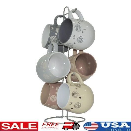 Barrel Shaped Ceramic Mugs With Metal Stand Dishwasher Safe