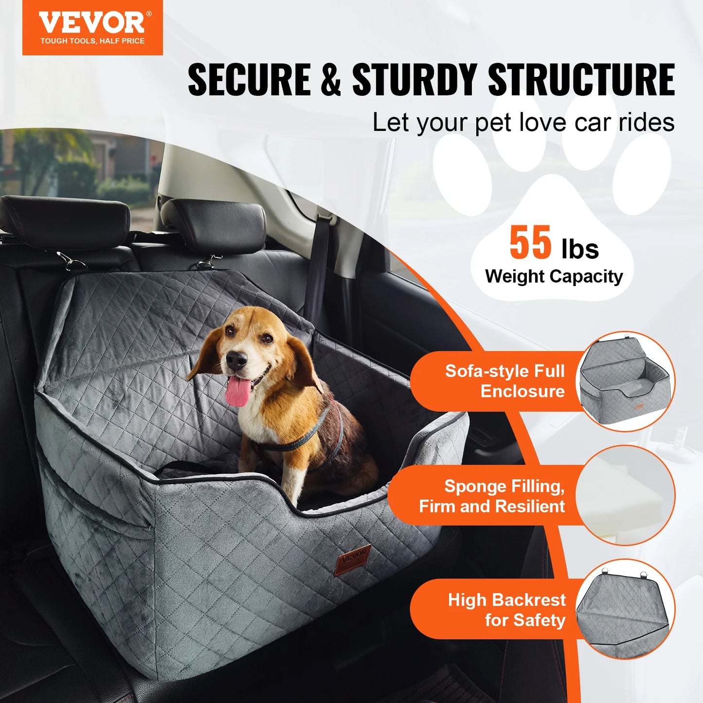 VEVOR Dog Booster Seat with Storage Pocket for Car Travel