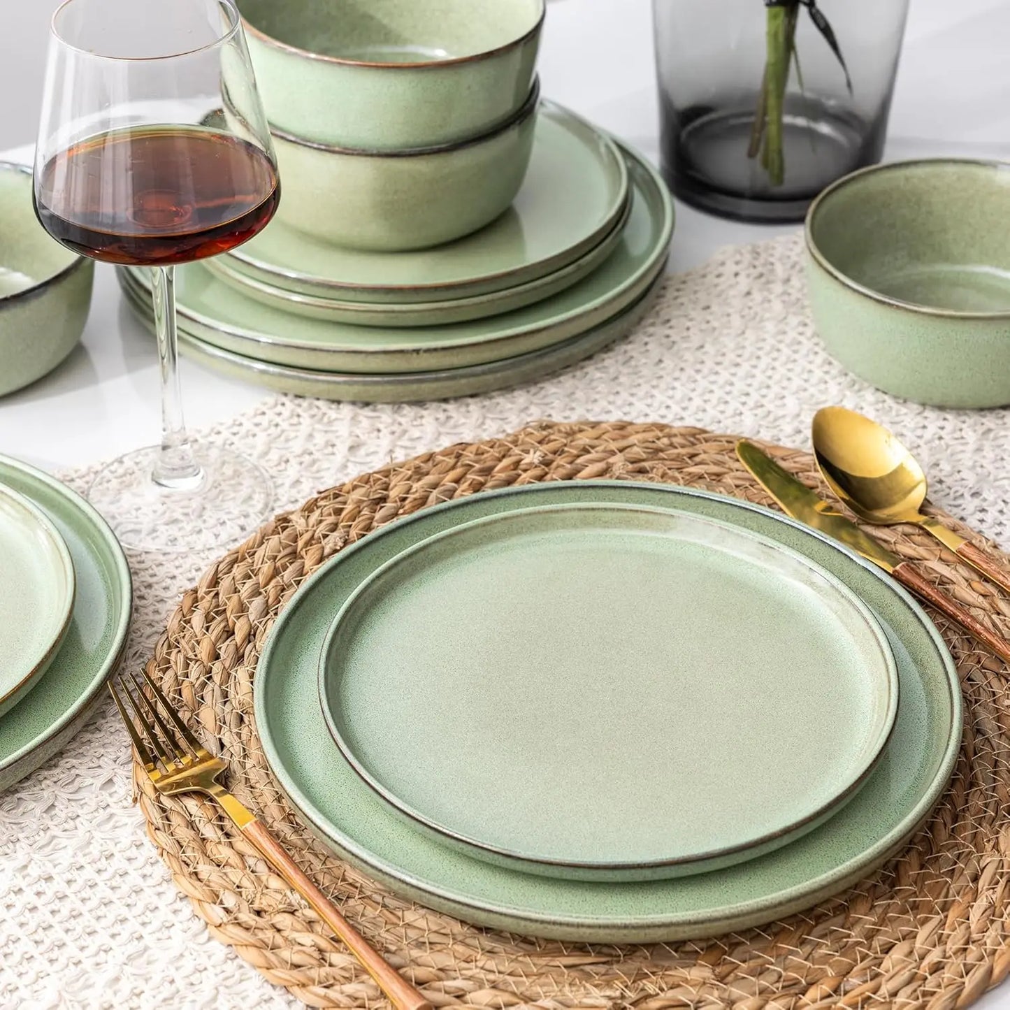 Stoneware Ceramic Dinnerware Set 24 Pieces Dishwasher Safe