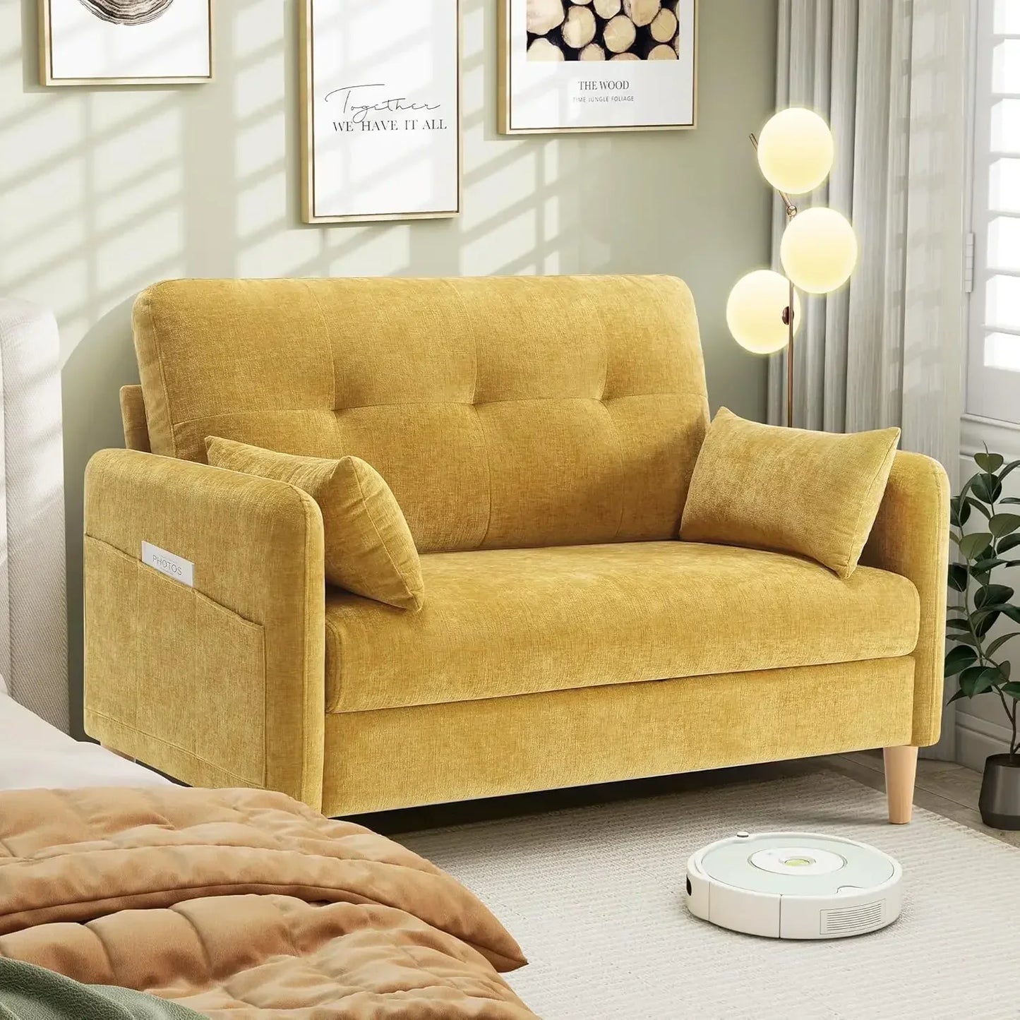 Cozy Chenille Loveseat Sofa With Throw Pillow