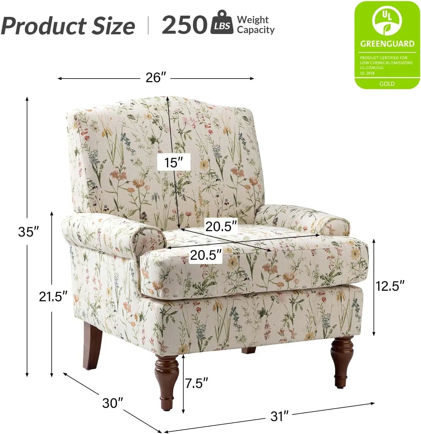Floral Upholstered Accent Chair With Removable Cushion