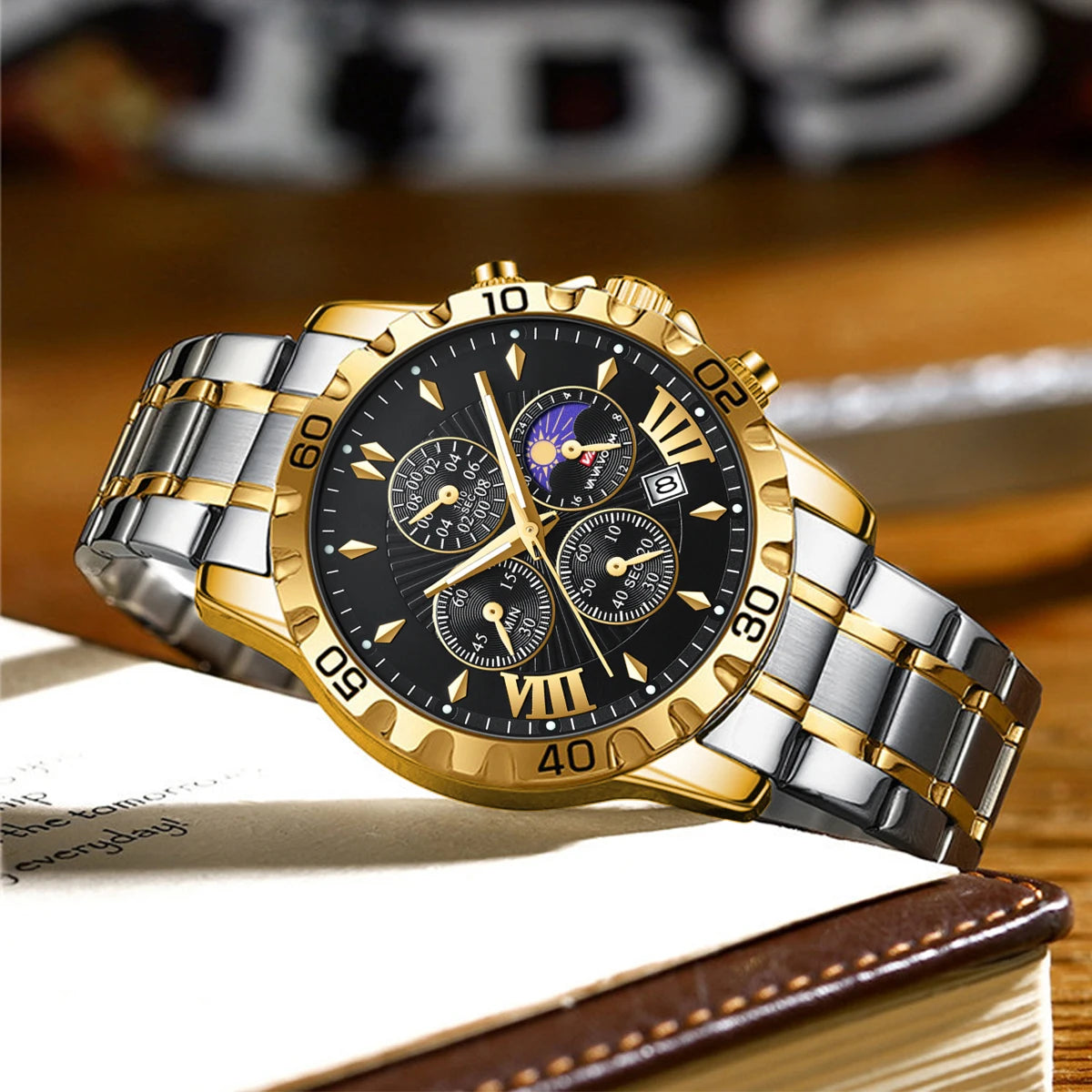 Va Va Voom Top Brand Luxury Quartz Sports Watch for Men Waterproof Luminous Stainless Steel Chronograph Wristwatch