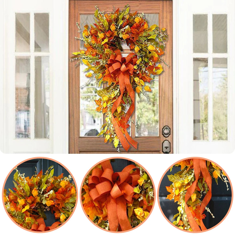 Thanksgiving Farmhouse Wreath Autumn Scene Decor Maple Leaf