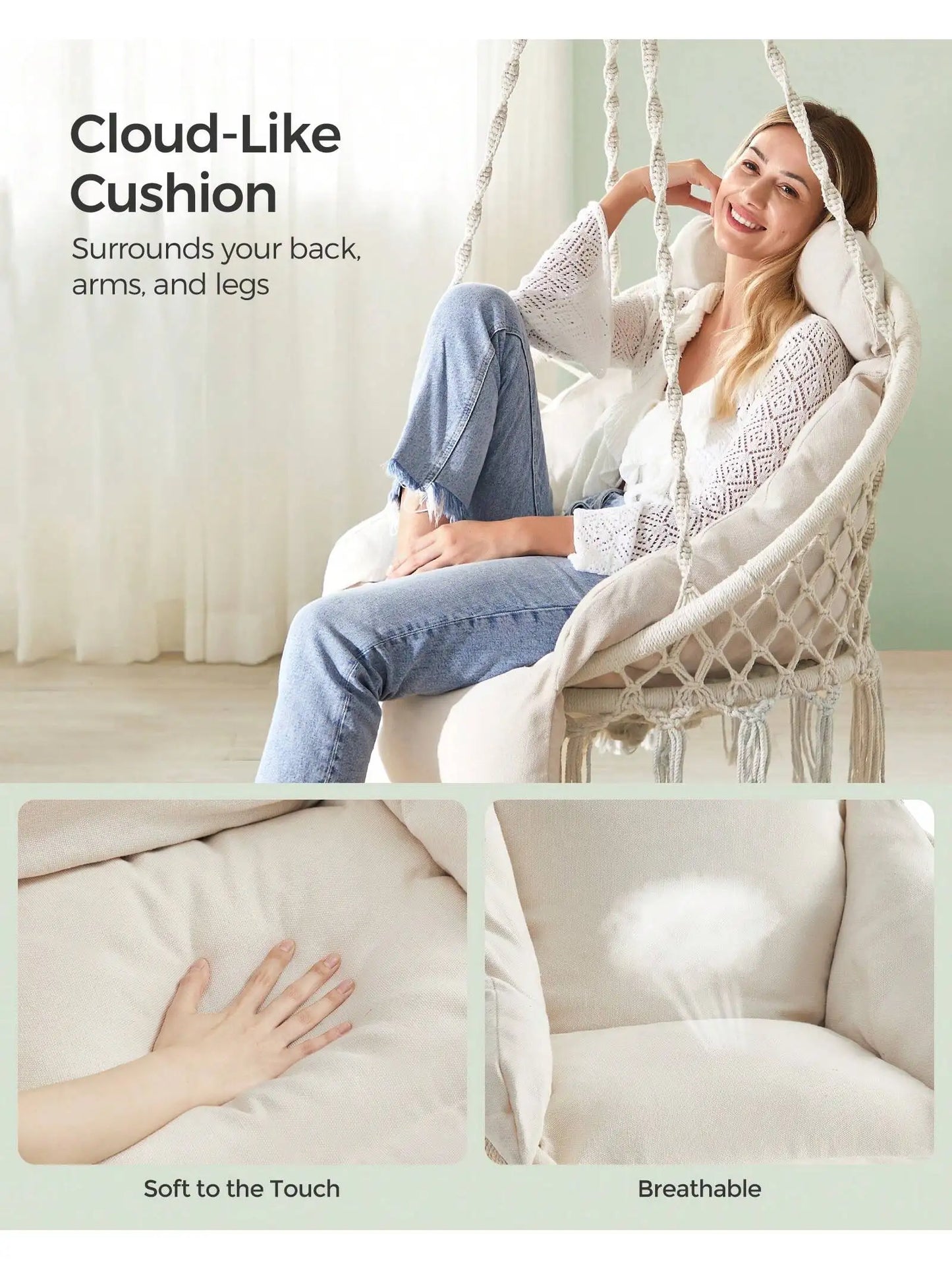 Songmics Ergonomically Cushioned Hanging Chair Swing Indoor Outdoor Superior Comfort