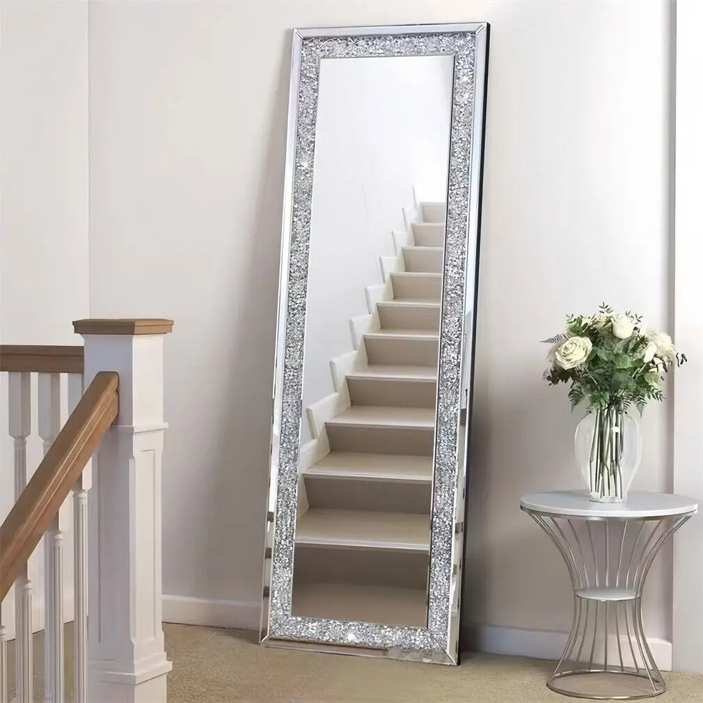 Luxurious Ornate Venetian Paneled Mirror With Diamond CrystalEdge Framed Hallway