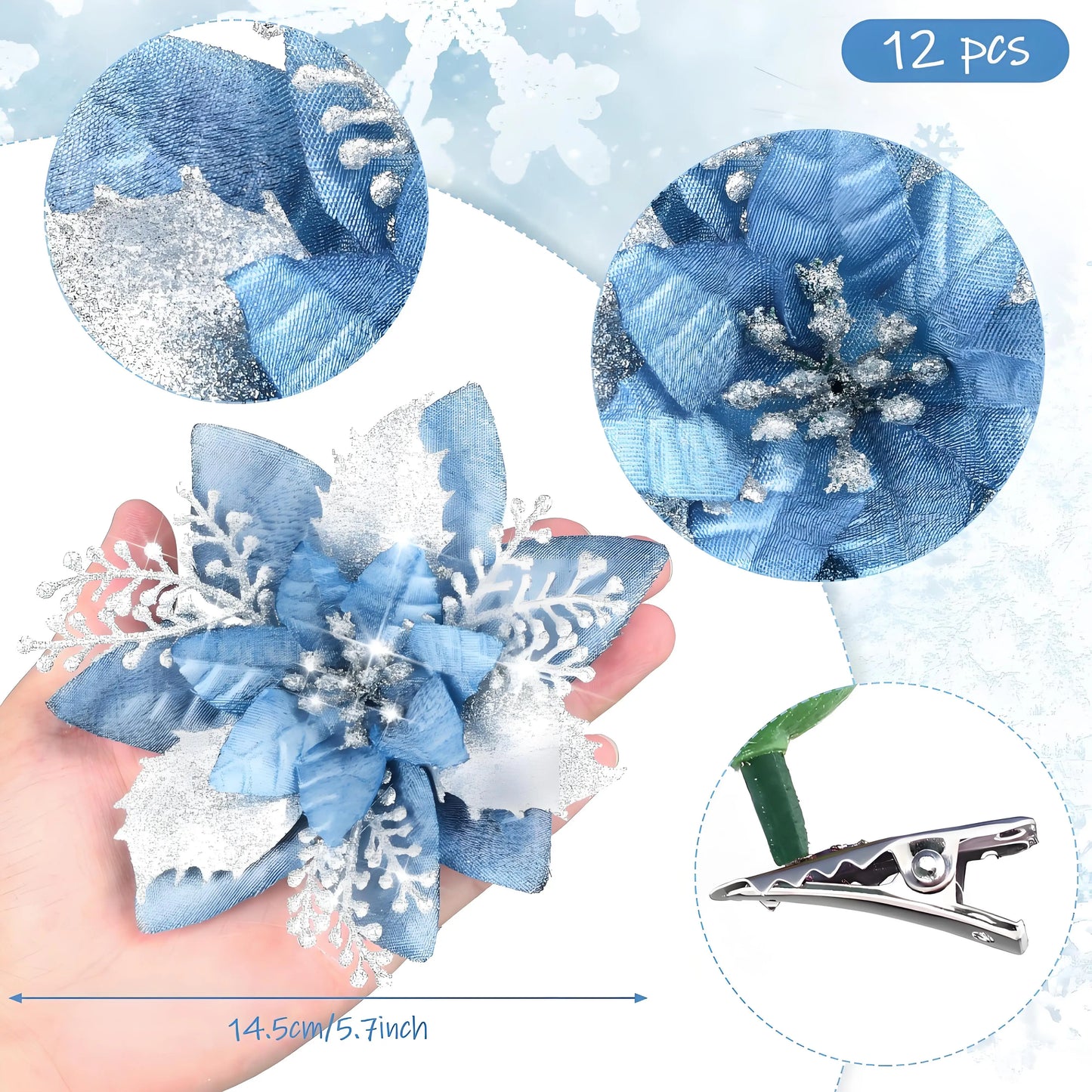 Glitter Poinsettia Floral Clips Pack for Christmas Decor