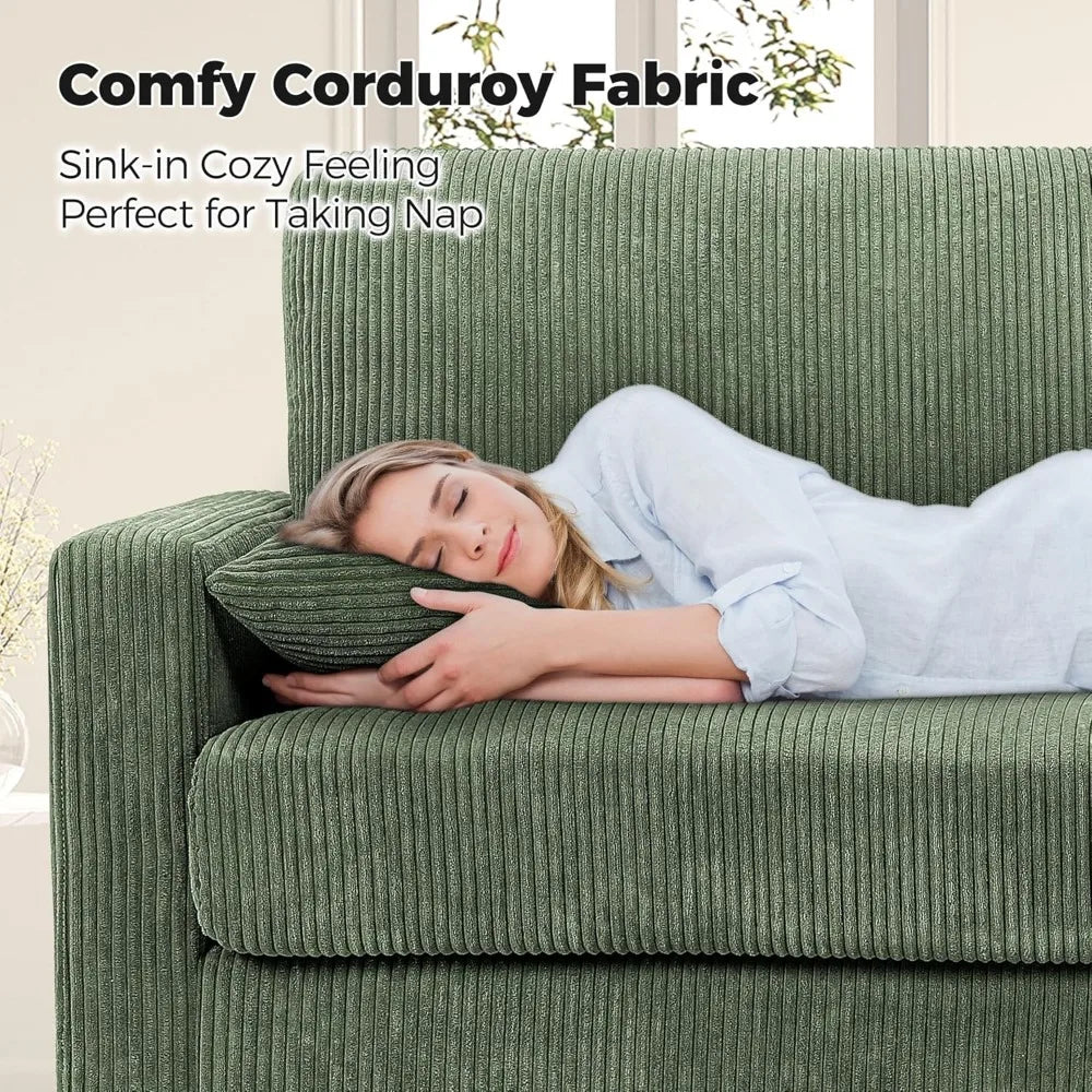 Corduroy L Shaped Sofa For Living Room No Tool Assembly