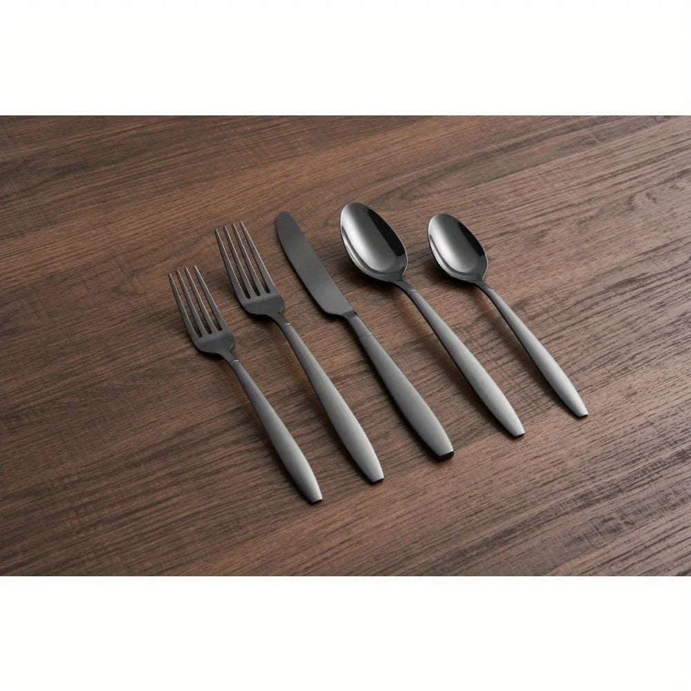 Elegant Black Sand Stainless Steel Flatware Set for Four