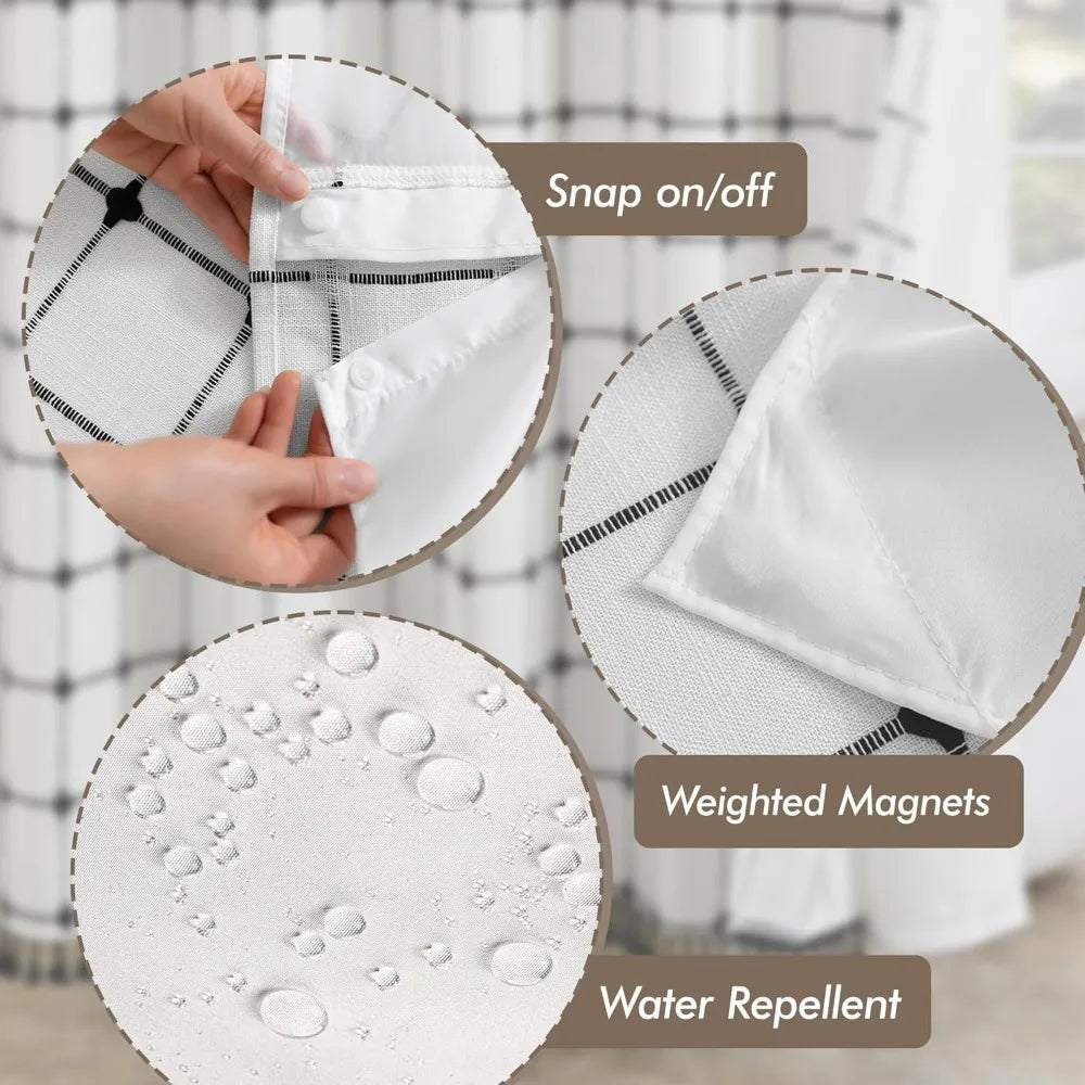 No Hook Shower Curtain With Snap In Liner Boho Jacquard