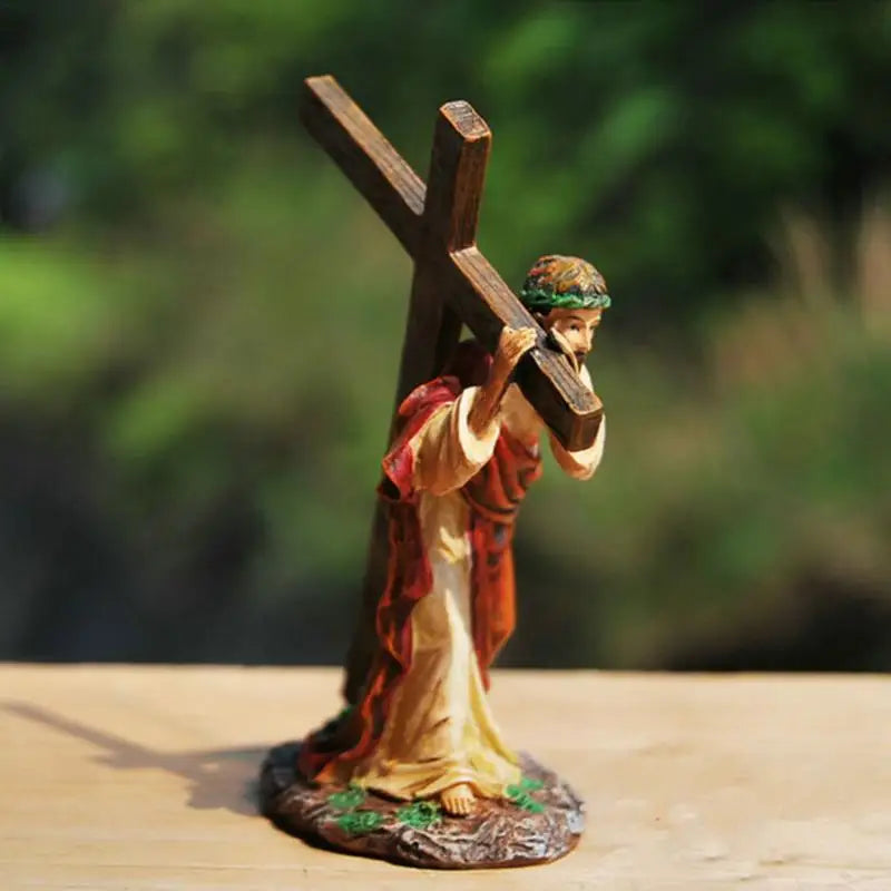Jesus Cross Resin Figurine Ornament Carrying Calvary