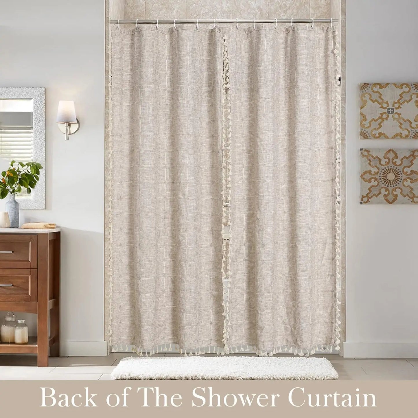 Boho Double Swag Shower Curtain With Rust Resistant Hooks