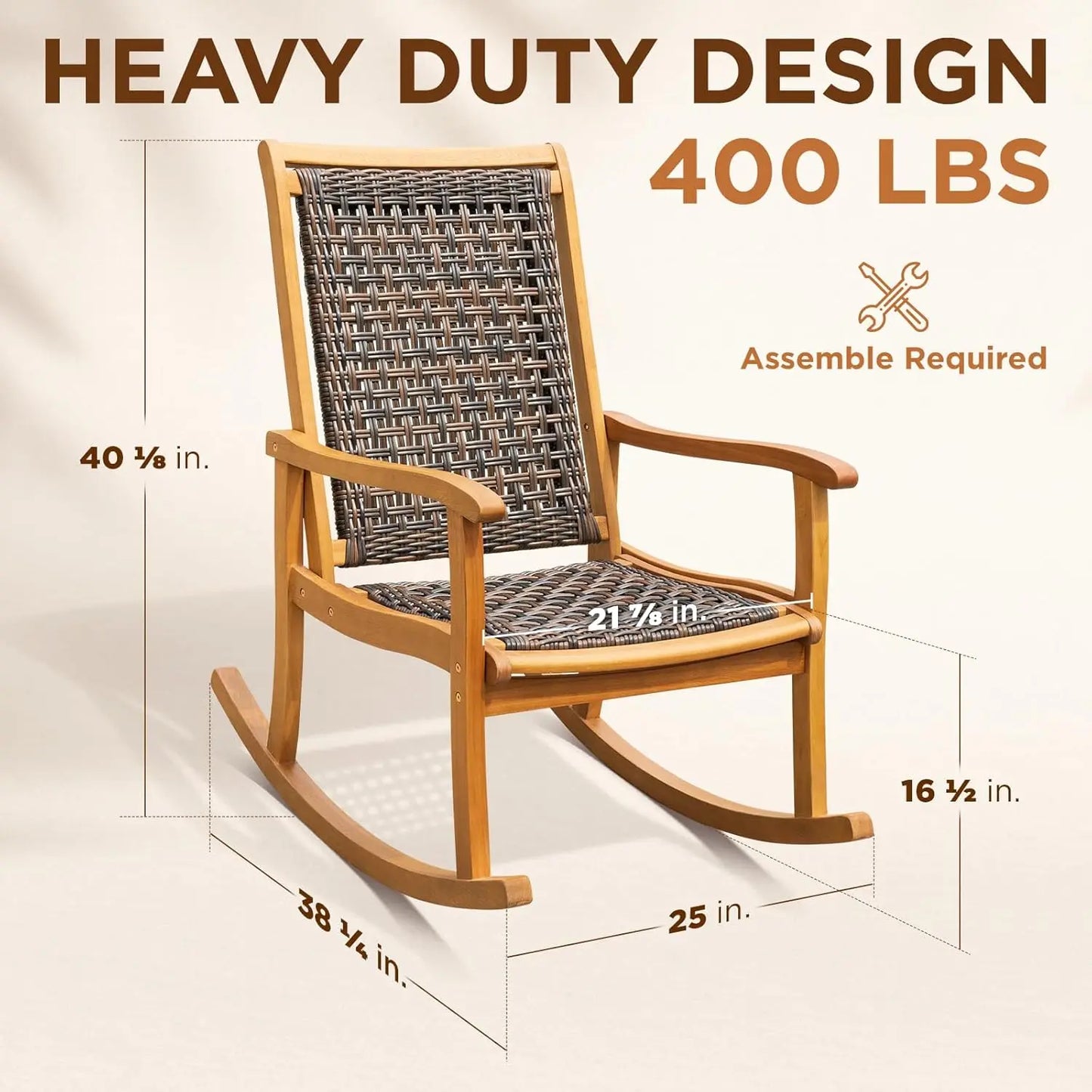 Durable Eucalyptus Wood Rocking Chair With Wicker Comfort For Patio