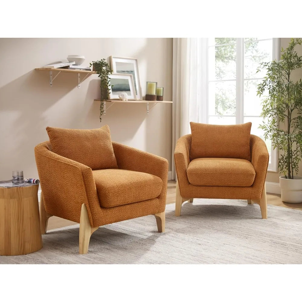 Boucle Upholstered Reading Accent Chair With Back Pillow Living Room