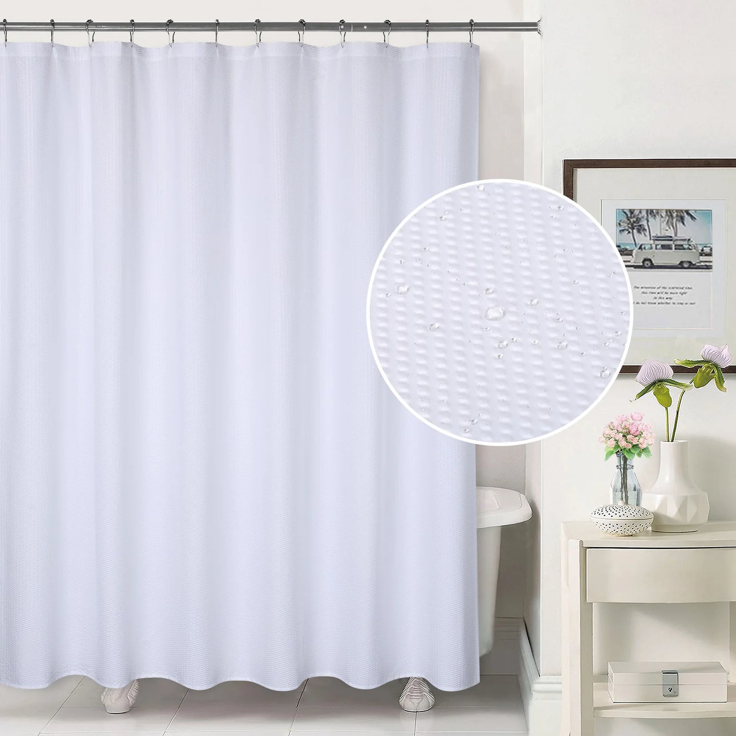 Microfiber Shower Curtain Bubble Embossed Pattern Water Repellent