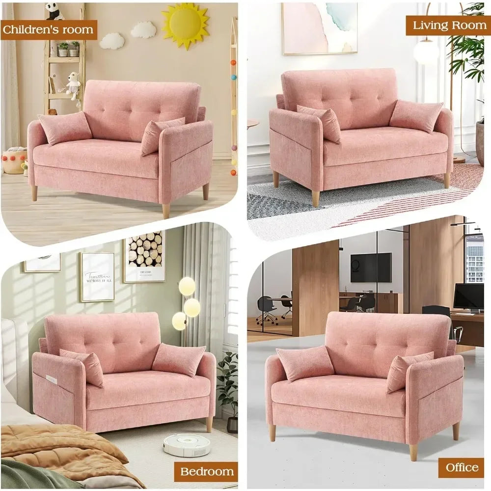 Cozy Chenille Loveseat Sofa With Throw Pillow