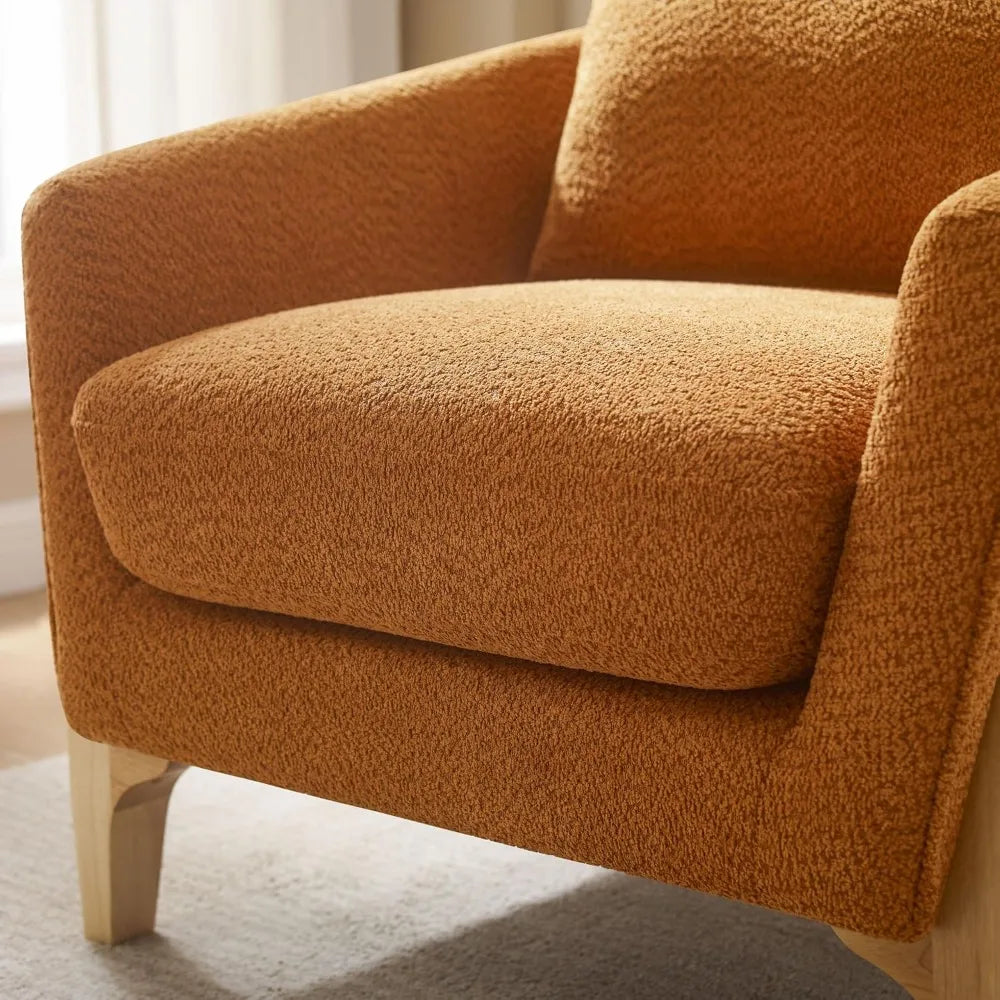 Boucle Upholstered Reading Accent Chair With Back Pillow Living Room