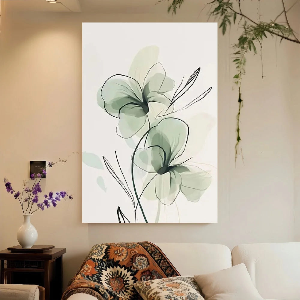 Framed Botanical Leaf Wall Art Modern Bohemian Canvas With Wood Frame