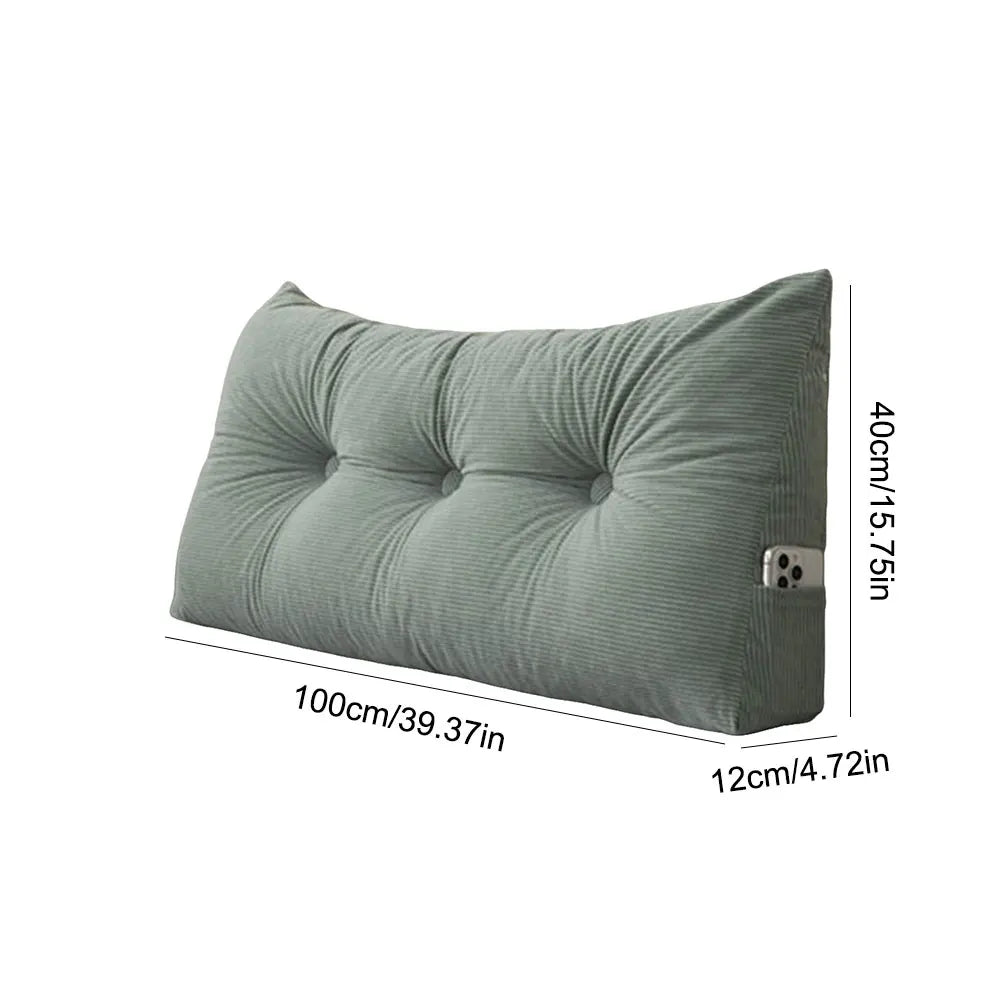 Wedge Headboard Pillow Cushion With Side Pockets For Reading Support