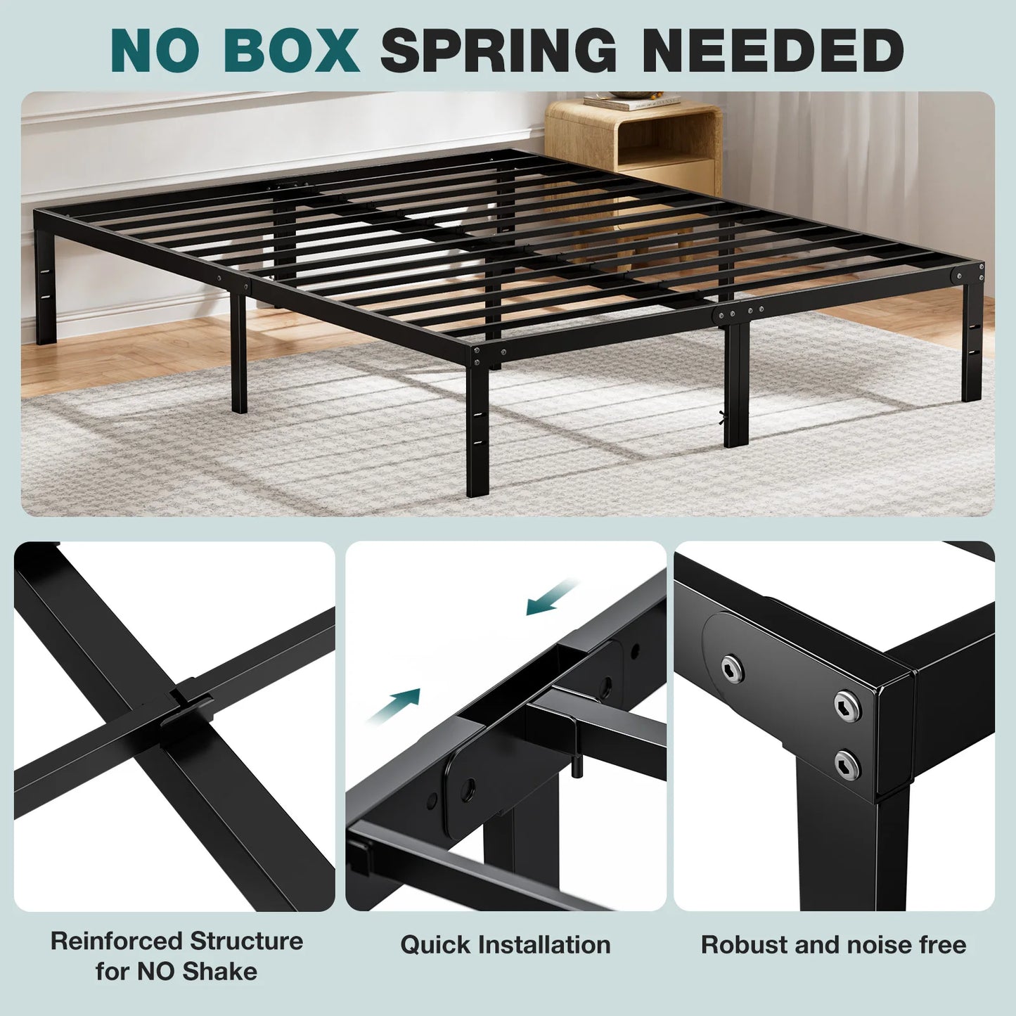 Durable Metal Platform Bed Frame With Sturdy Slat Support