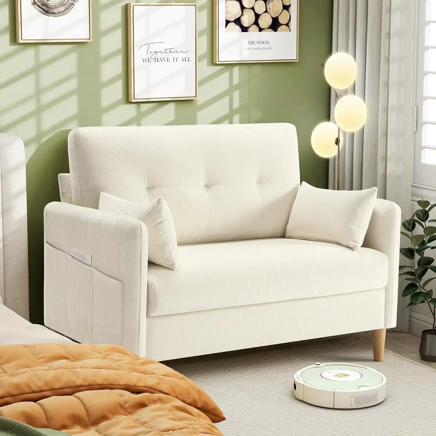 Cozy Chenille Loveseat Sofa With Throw Pillow