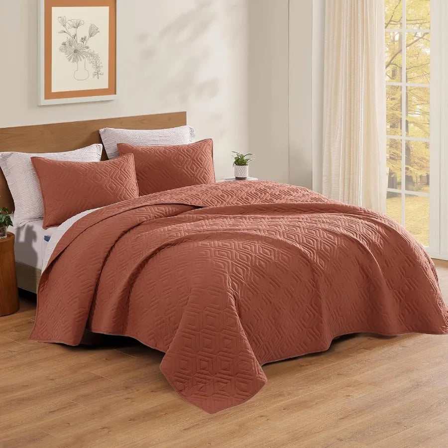 Geometric Autumn Leaf Quilt Set Bedding With Pillow Shams