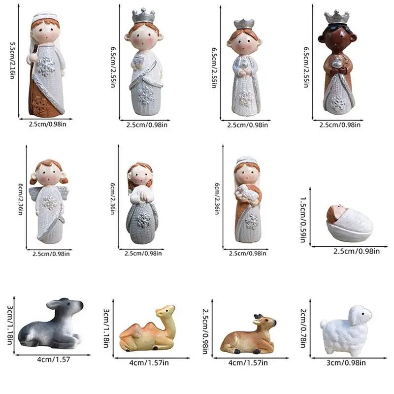 Christmas Nativity Miniature Figurine Set Manger Scene Resin Ornament Collection