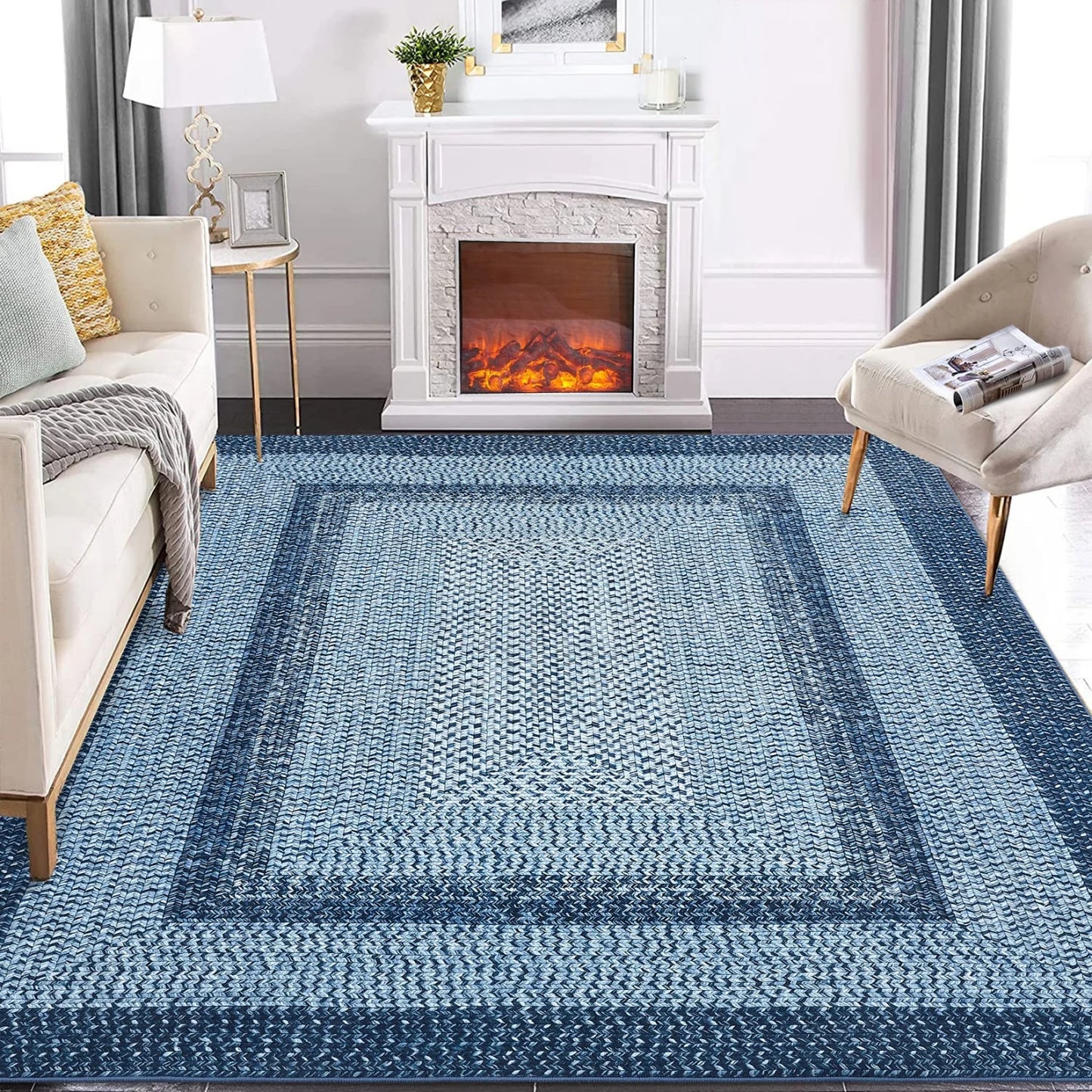 Braided Geometric Area Rug for Living Room and Bedroom
