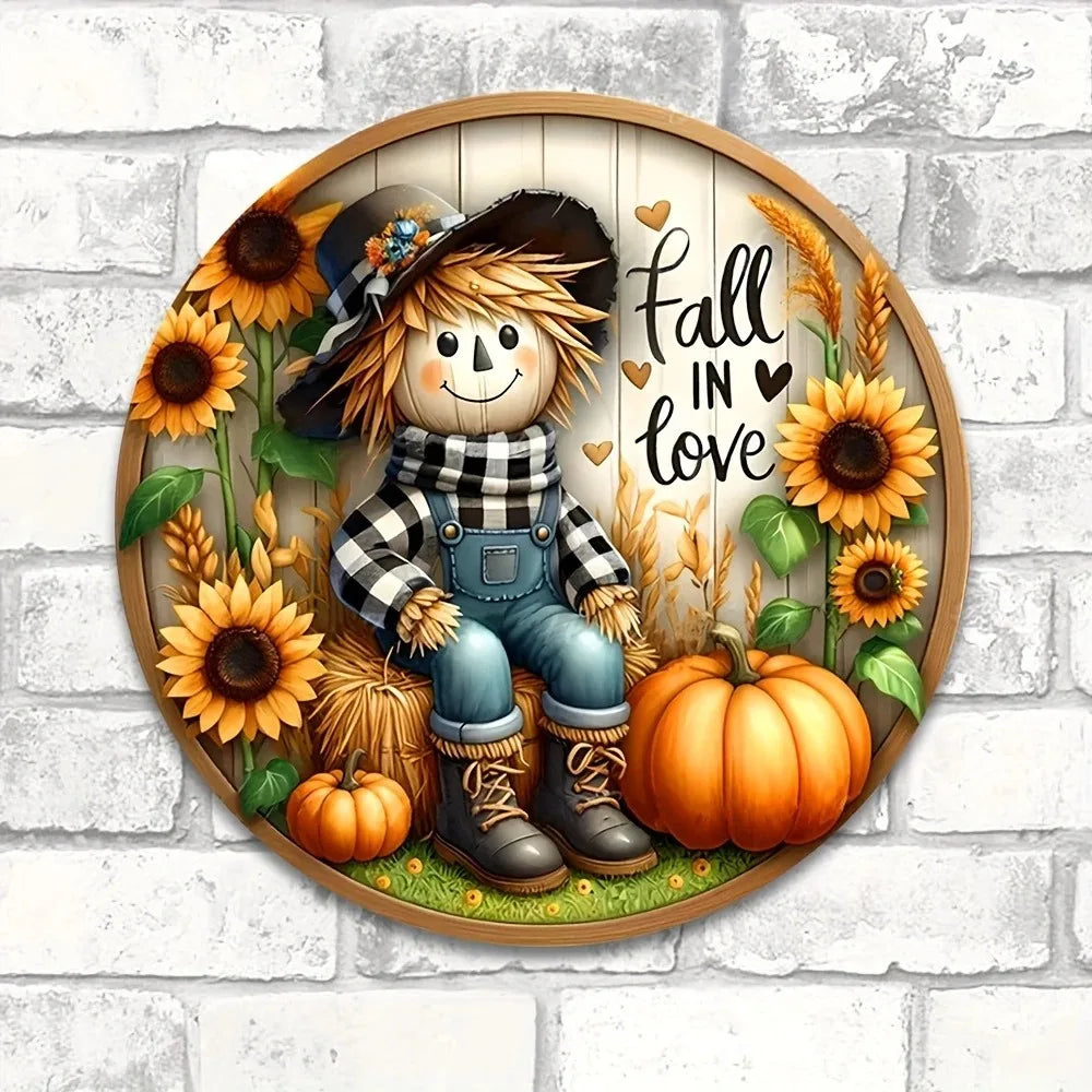 Tin Painting Charming Scarecrow Fall Harvest Sign Decor