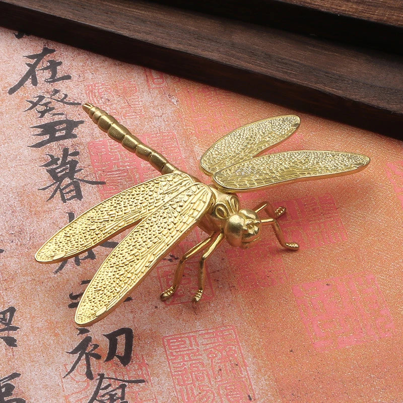 Brass Dragonfly Figurines Removable Wings Desk Ornament
