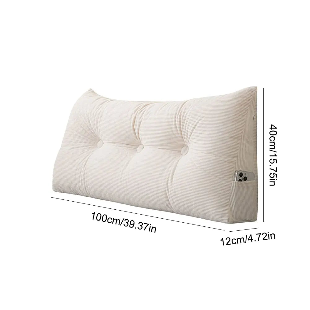 Wedge Headboard Pillow Cushion With Side Pockets For Reading Support