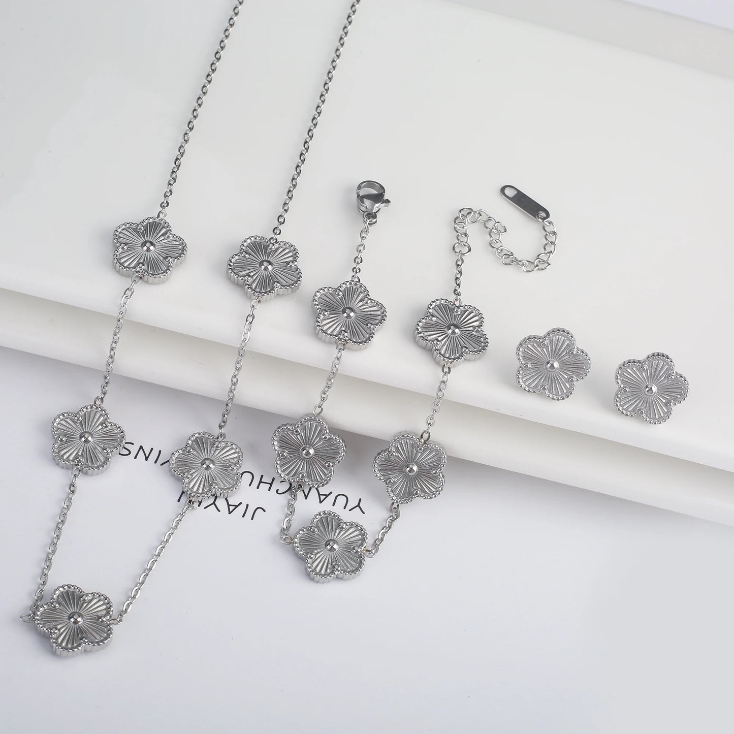NONED Five-Leaf Clover Jewelry Set Necklace Earrings Bracelet