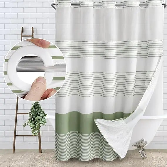 No Hook Shower Curtain With Snap In Liner Cotton Linen