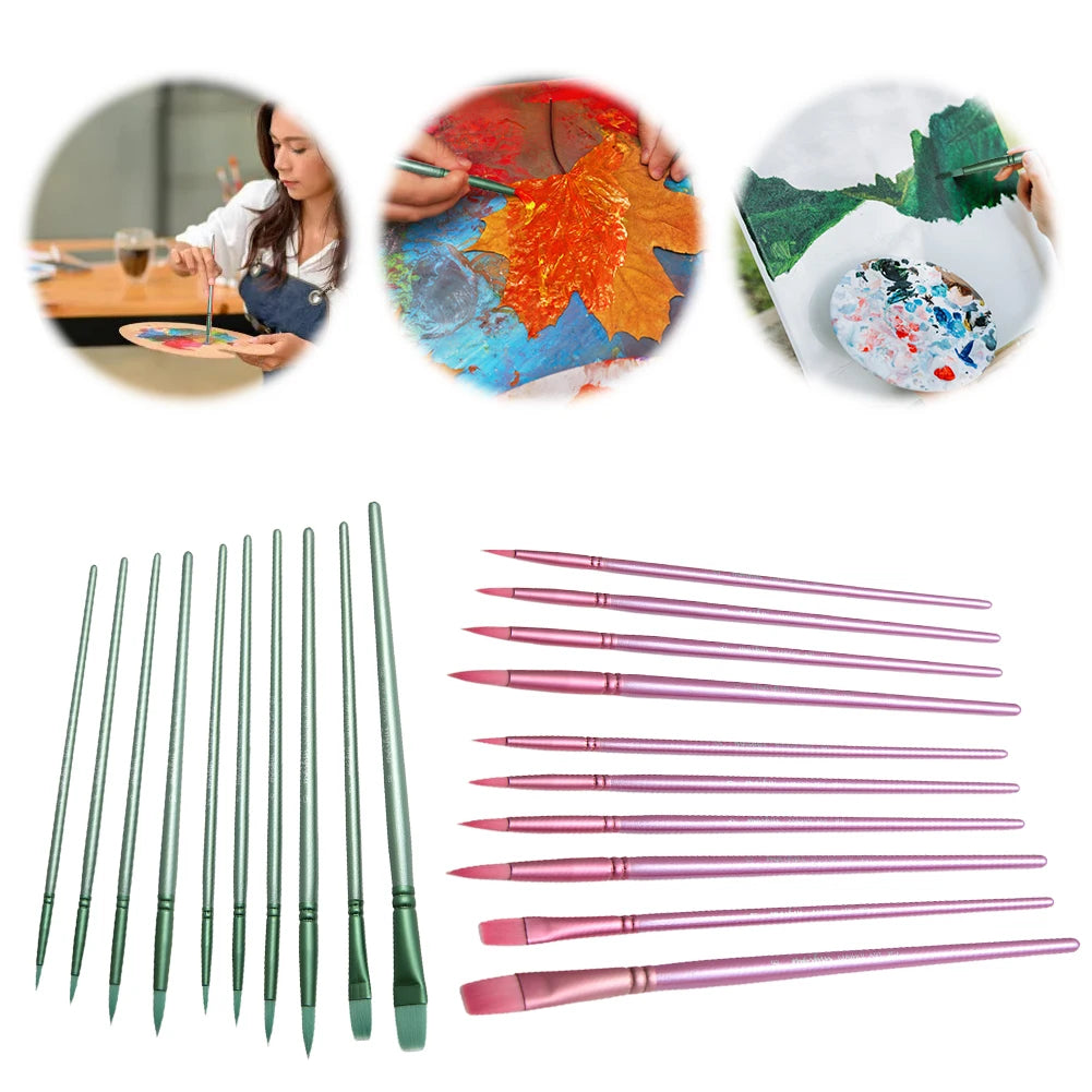 Watercolor Brush Set With Pointed Tip Nylon Hair Wooden Handles