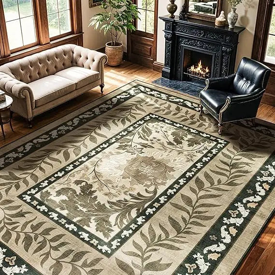 Washable Floral Area Rug With Stain Resistant Backing
