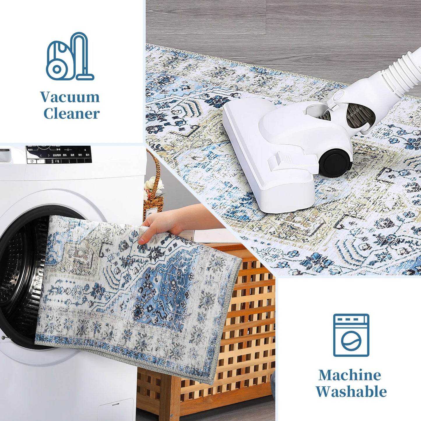 TranquilNest Vintage Area Rug Washable Stain Resistant Non Slip Rug