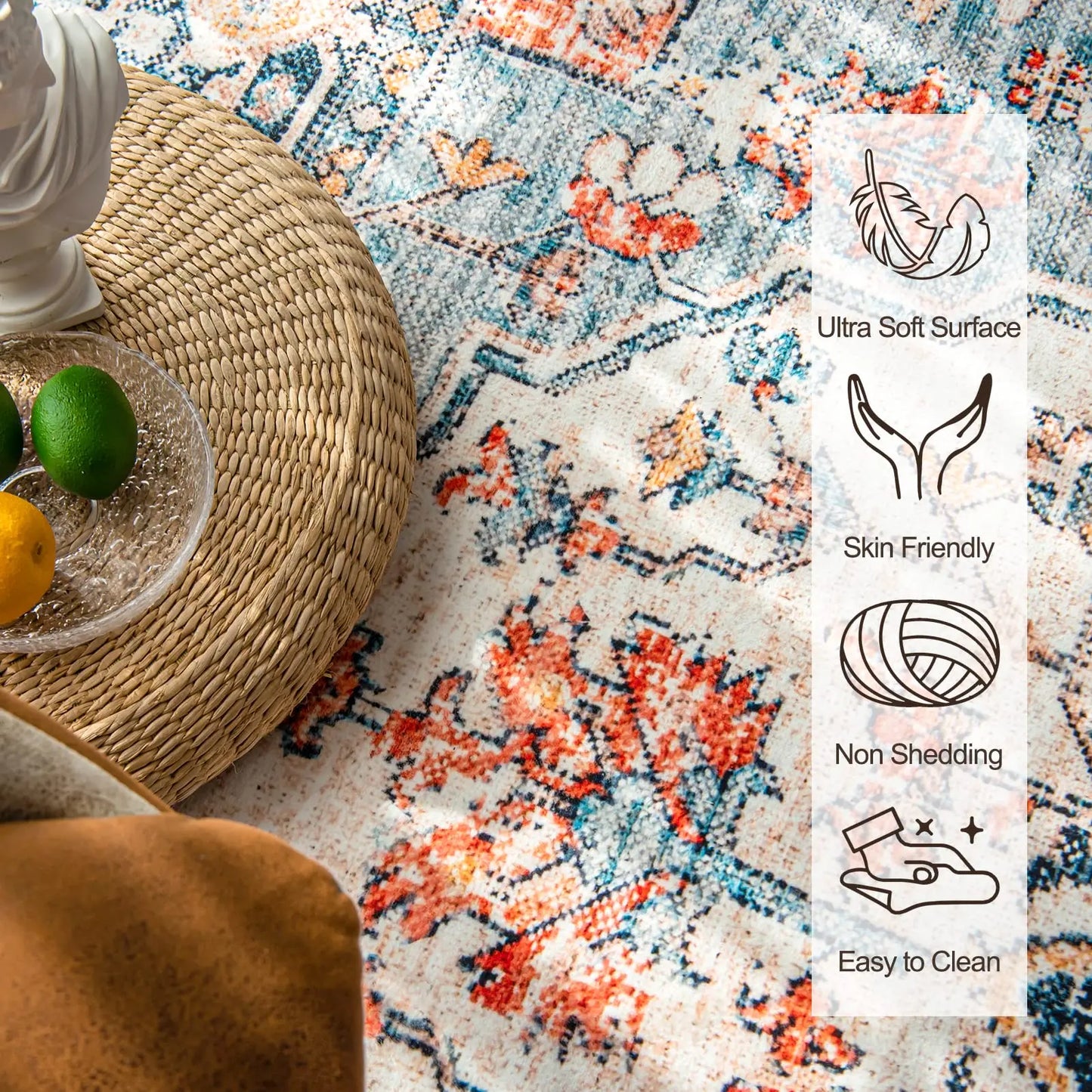 Orhopui Machine Washable Rug With Non Slip Backing Living Room