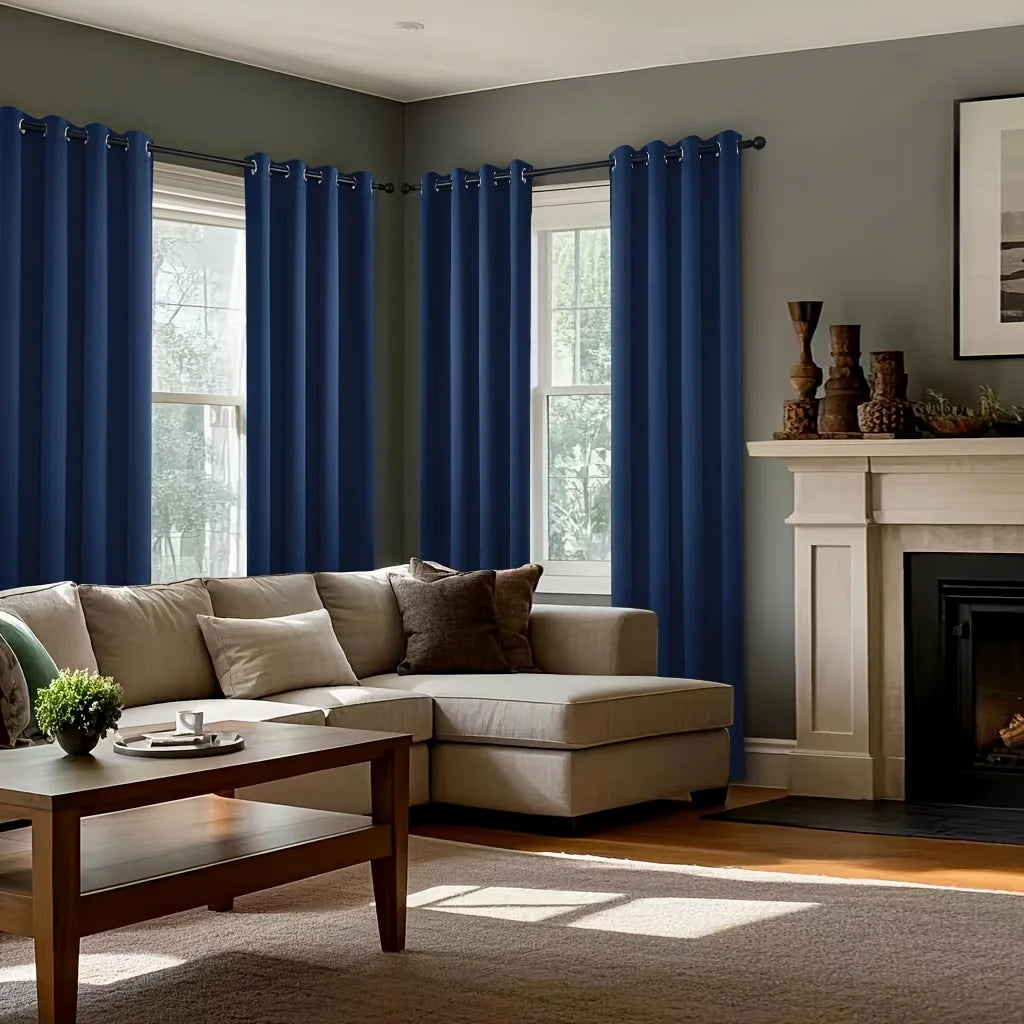 Four Piece Perforated Blackout Curtain Set With Sound Insulation