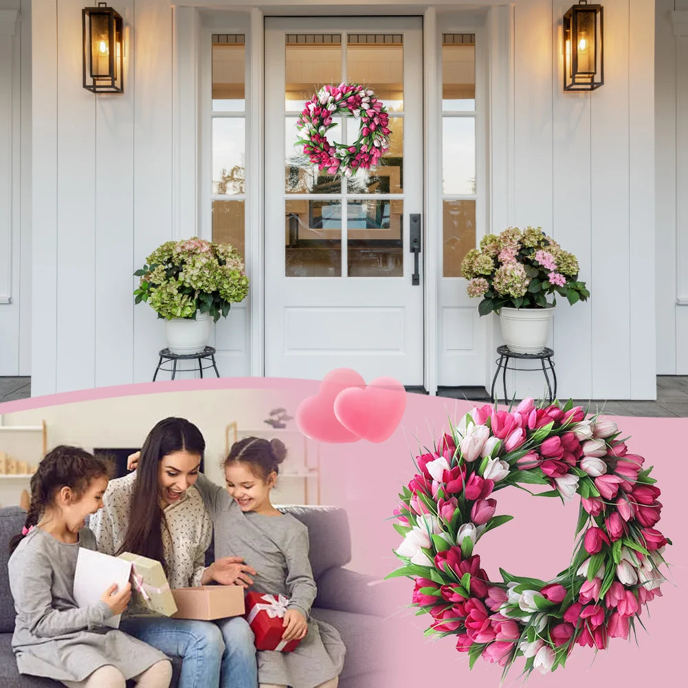 Tulip Flower Wreath For Front Door Valentine And Mothers Day