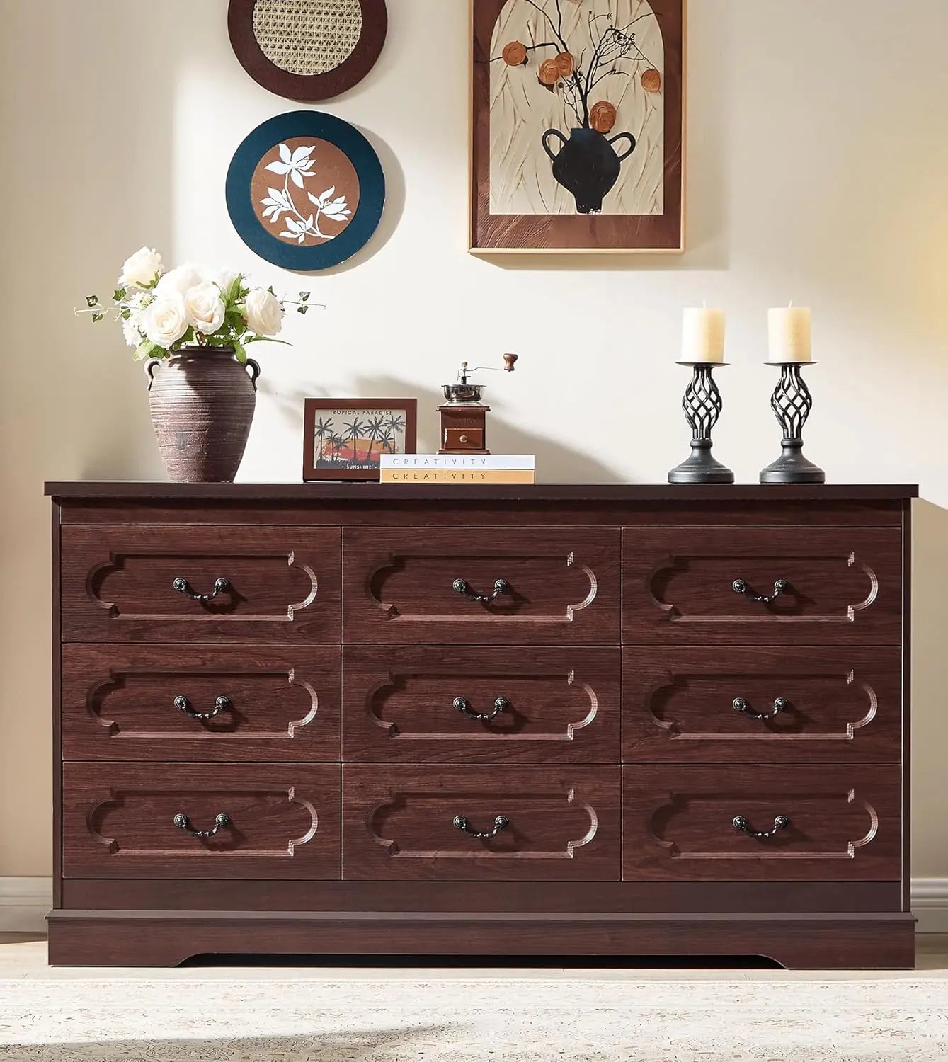 Rustic Farmhouse Dresser for Bedroom with Wide Drawers