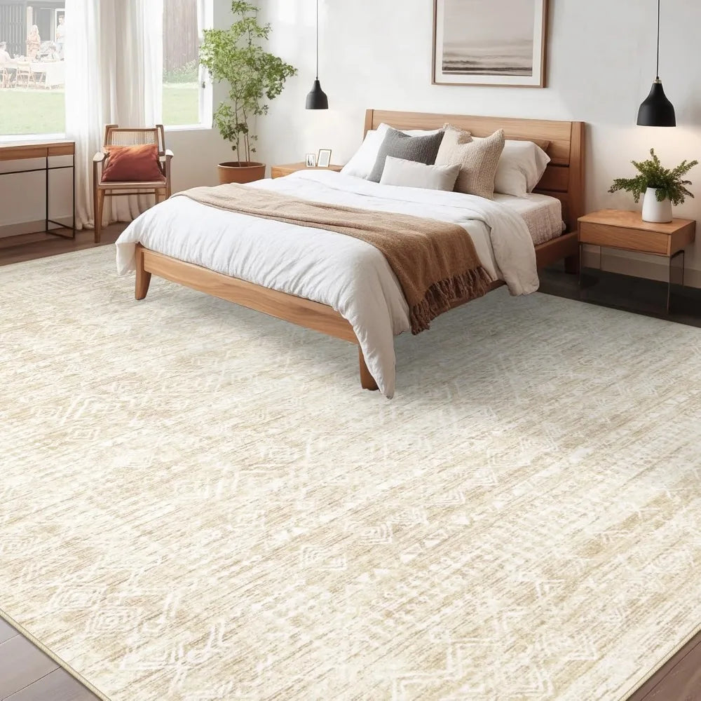 Washable Boho Moroccan Inspired Geometric Area Rug Non Slip