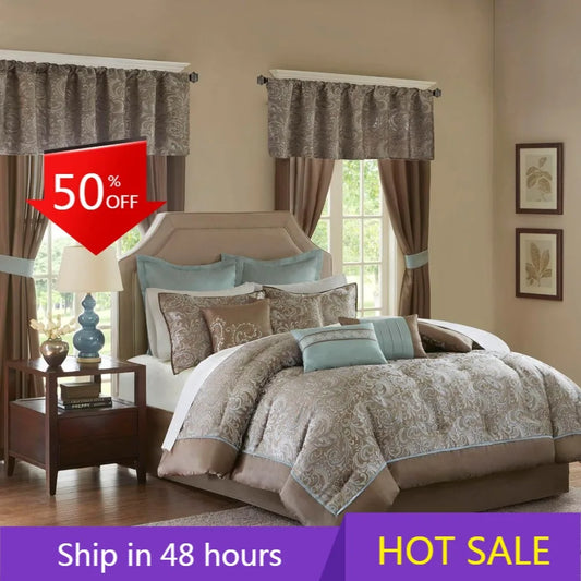 Bristol Bedding Set With Faux Silk Comforter And Jacquard Curtains