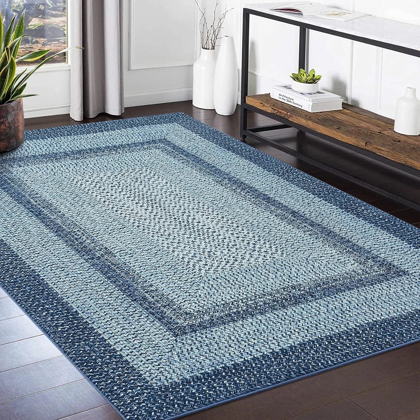 Braided Geometric Area Rug for Living Room and Bedroom
