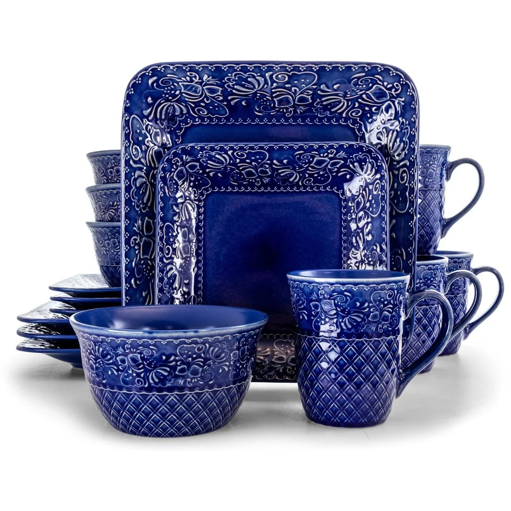 Indestructible Square Stoneware Dinnerware Set With Gleaming Glaze Finish Collection