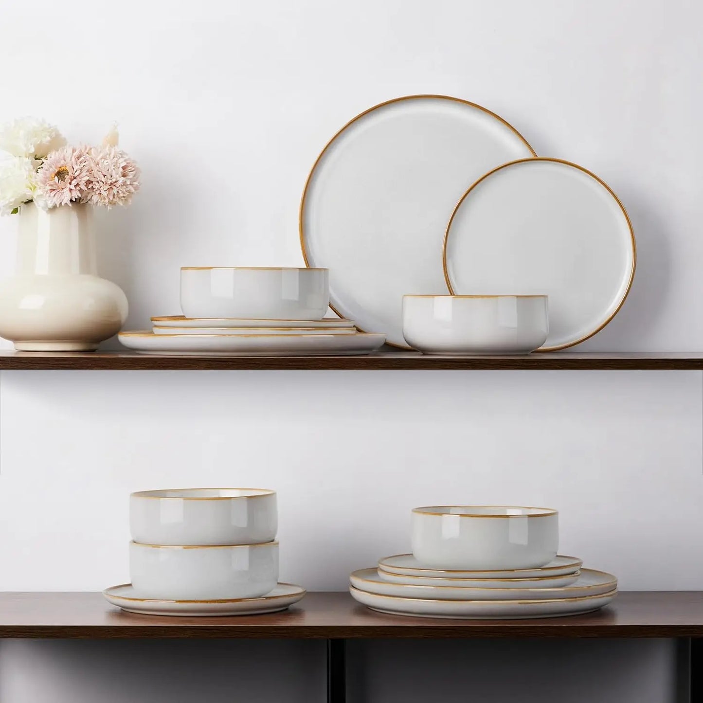 Stoneware Dinnerware Set With Reactive Glaze Microwave Safe