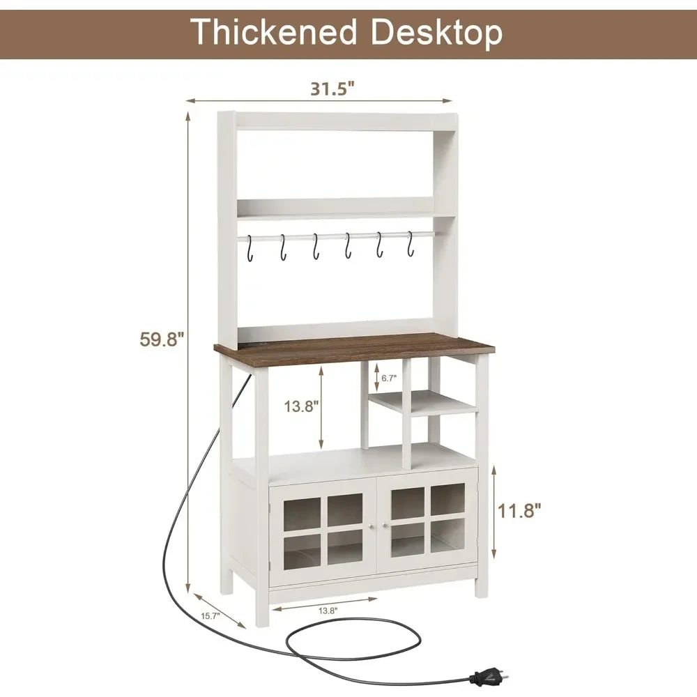 XMSJ Farmhouse Bakers Rack With Power Outlets And Storage