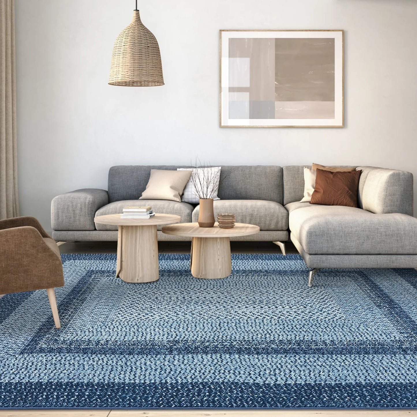 Braided Geometric Area Rug for Living Room and Bedroom