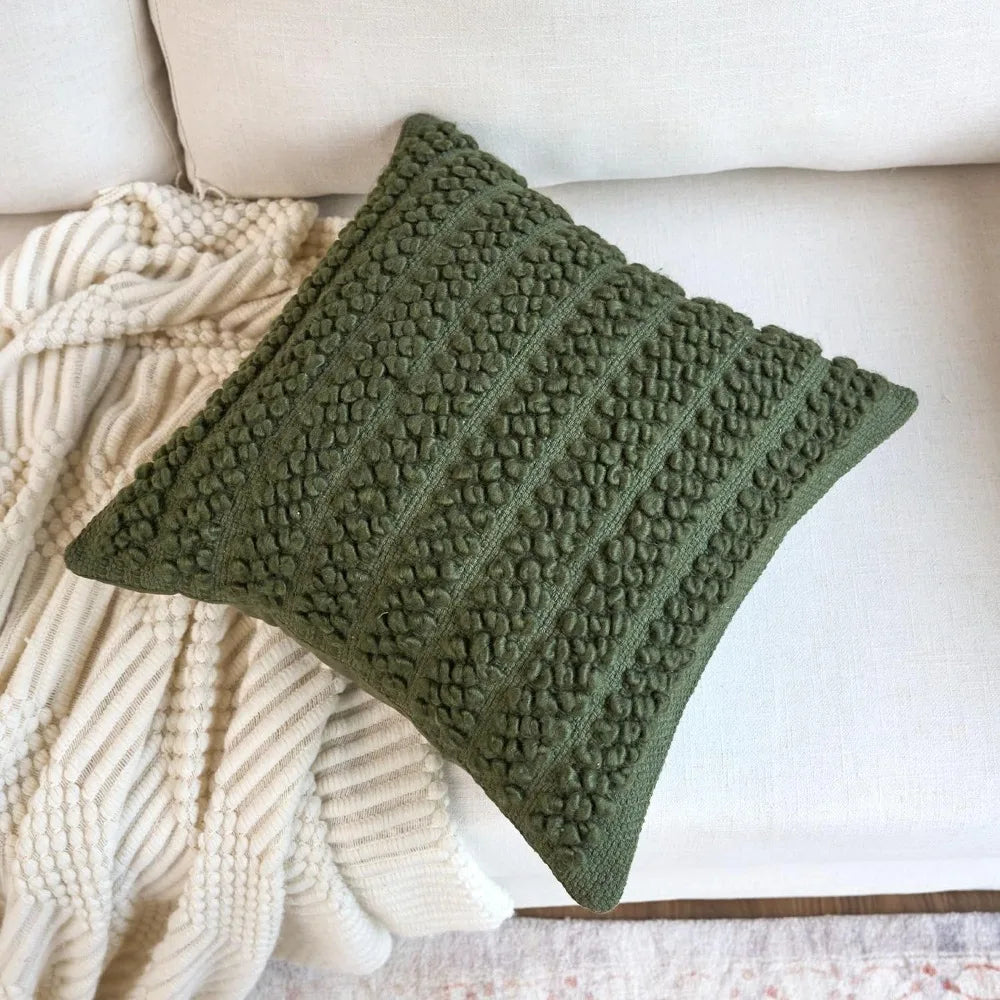 Lux Wool Blend Throw Pillow Cover With Textured Square Design