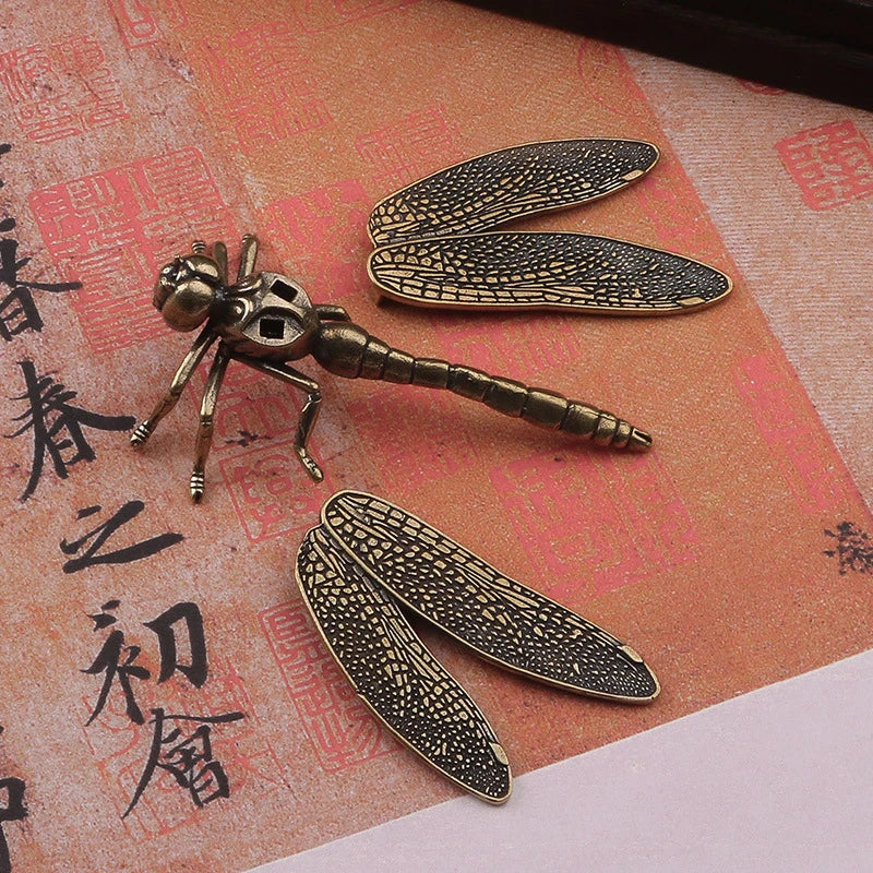Brass Dragonfly Figurines Removable Wings Desk Ornament