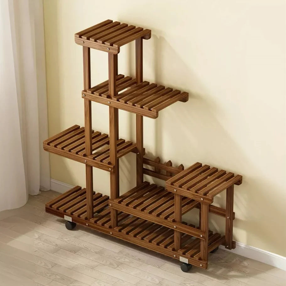 Wisfor Multi Layer Wood Plant Stand With Wheels Indoor Outdoor