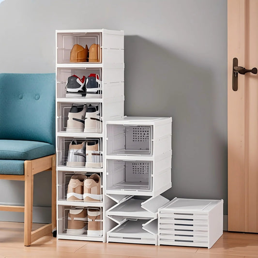 Foldable Shoe Storage Box Dustproof Stackable Organizer Cabinet